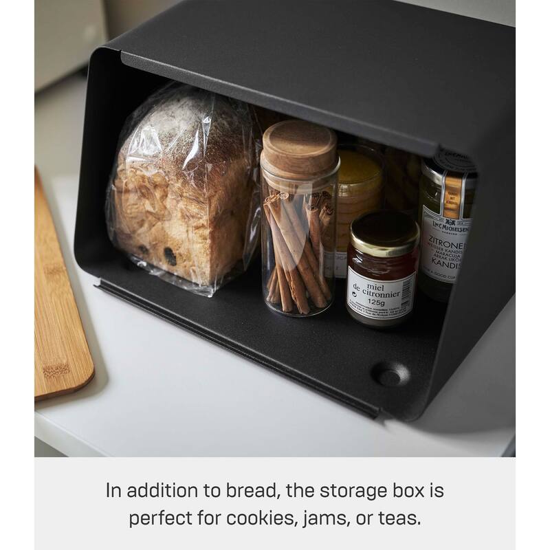Yamazaki Home Bread Box with Cutting Board Lid, Steel and Wood, Lid - L 9.65 x W 12.4 x H 7.28 inches