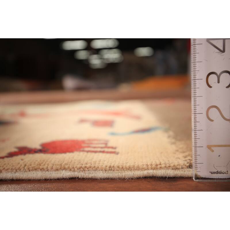 Hunting Animals Kazak Oriental Foyer Rug Handmade Pink Wool Carpet - 2'0" x 3'0"