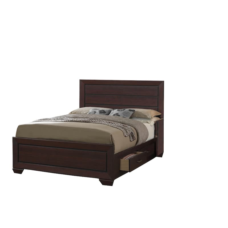 Wooden Eastern King Size Bed with Two Storage Drawers, Brown