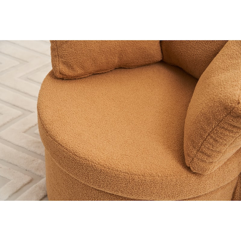 Khaki Modern 31.5" Upholstered Swivel Barrel Chair with Storage and Back Cushion