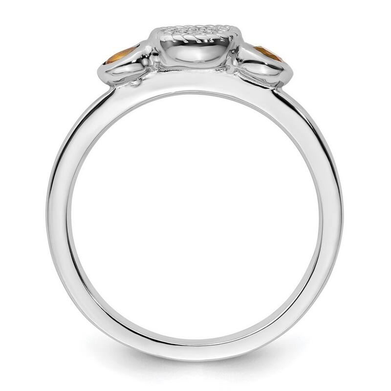 Curata 925 Sterling Silver Bezel Polished Prong set Stackable Expressions Db Round Citrine and Dia. Ring