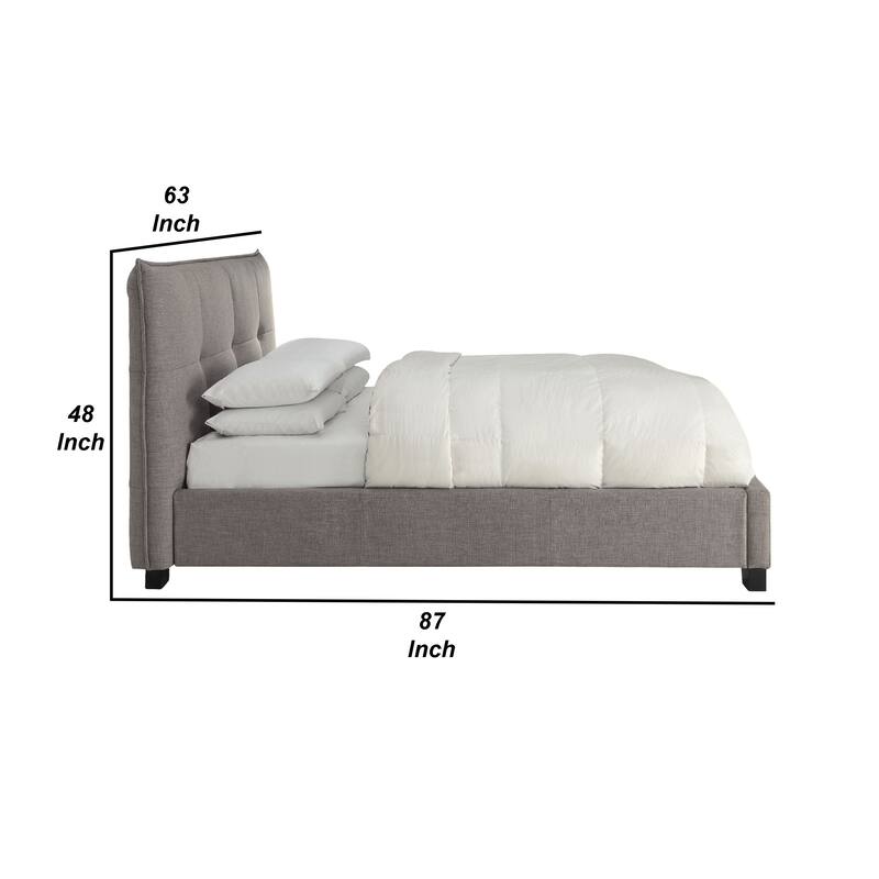 Amy Low Profile Full Bed, Tufted Linen, Wide Storage, Gray
