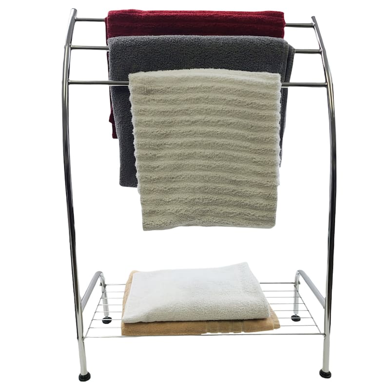 Freestanding Curved 3 Towels Stand with Shelf Chromed Metal - 22 5/8 L x 9.80 W x33.50 H