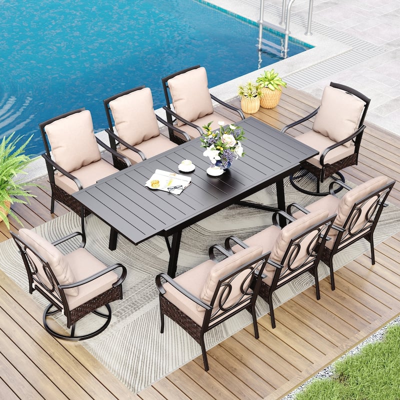 MAISON ARTS 9/7-Piece Patio Dining Set with Rattan Swivel Chairs and a Expandable Dining Table - 9-Piece-Mixed Chairs