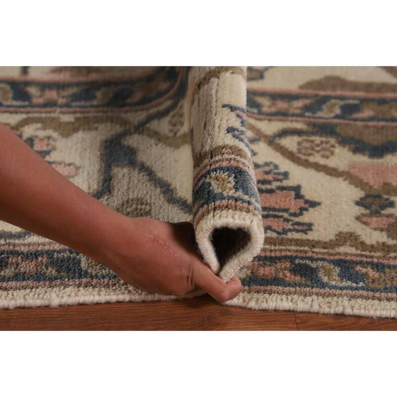 Beige / Ivory Oushak Oriental Area Rug Handmade Wool Carpet - 8'0"x 9'11"