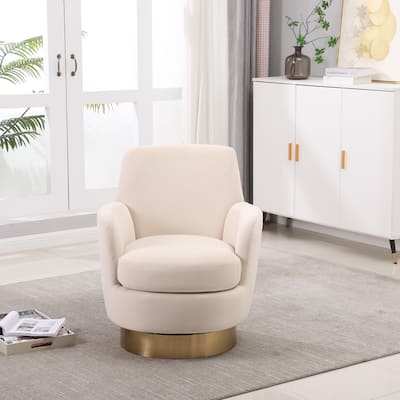 Velvet Swivel Barrel Chair, Swivel Accent Chairs Armchair w/ Gold Stainless Steel Base, Comfy Reading Chair Round Barrel Chairs