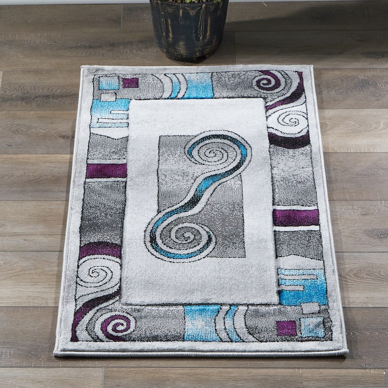 Orelsi Collection Abstract Area Rug with Hand Carved Accents - 2'1'' X 3'3'' - Light Grey/Blue