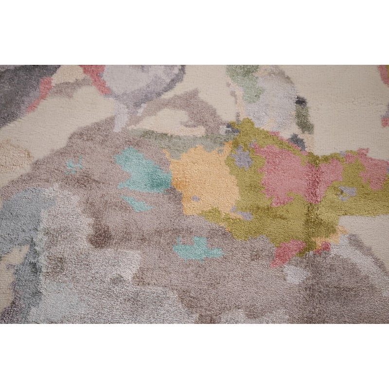 Handmade Beige Abstract Indian Area Rug Oriental Wool & Silk Carpet - 5'5"x 7'6"