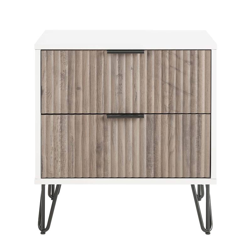 Manhattan Comfort Dumbo Mid Century Nightstand with 2 Drawer and Metal Feet.