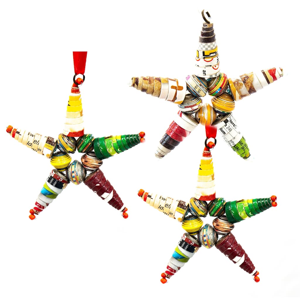 Papier Mache Star Handcrafted Haitian Ornament, Set of 3 - N/A
