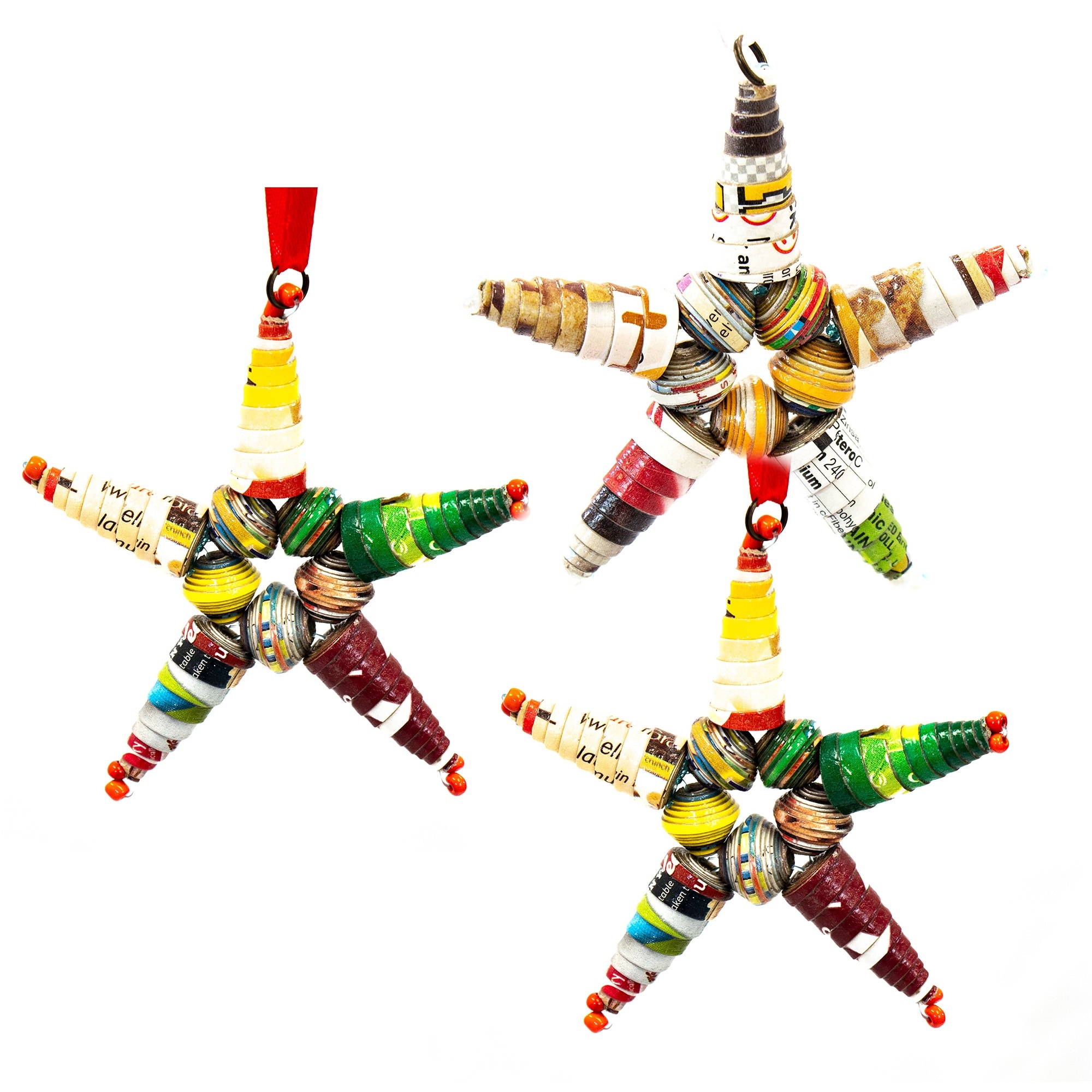 Papier Mache Star Handcrafted Haitian Ornament, Set of 3