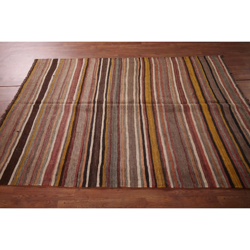 All-Over Striped Kilim Persian Area Rug Flatweave Wool Carpet - 4'11"x 7'0"