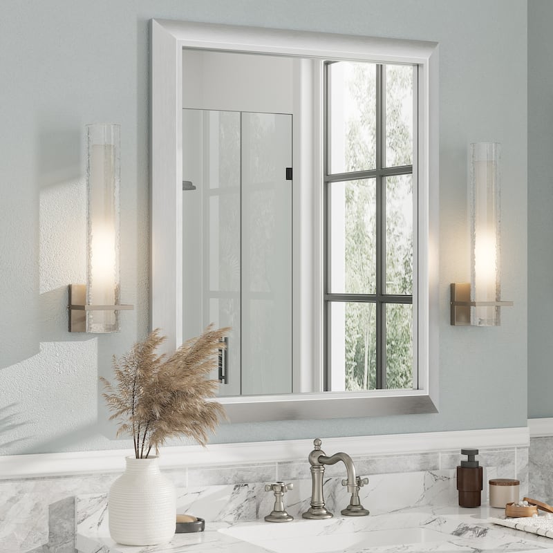 Beveled Metal Rectangle Framed Bathroom Vanity Tempered Glass Mirrors - 36" x 30" - Silver