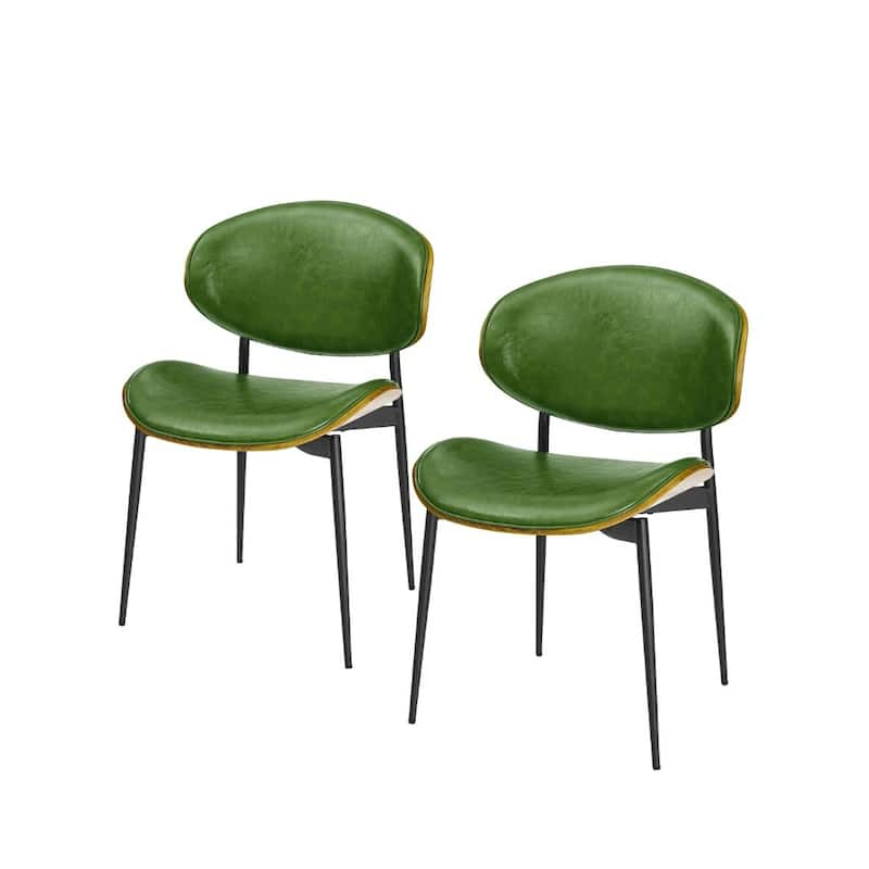 HomeRoots Set of Two Green and Black Upholstered Faux Leather Curved Back Dining Side Chairs