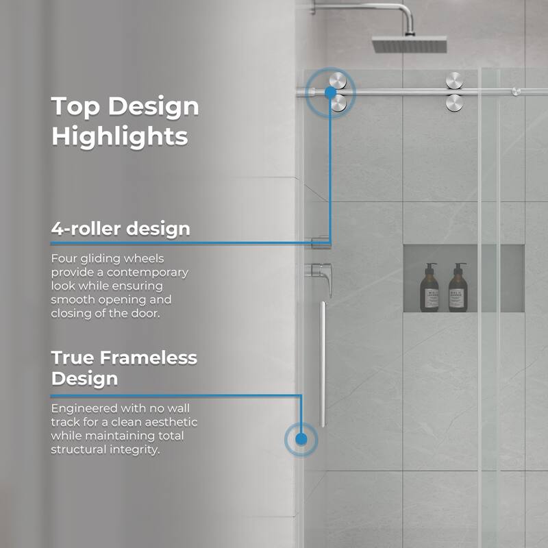 Reva Frameless Sliding Clear Alcove Shower Door Black