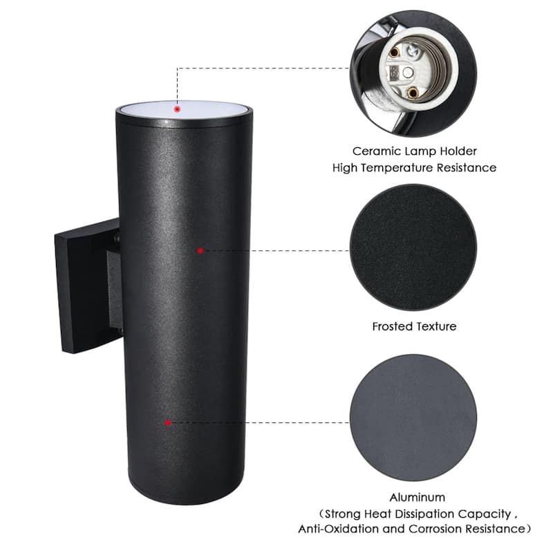 2 - Light Modern Industrial Matte Black Outdoor Wall Sconce