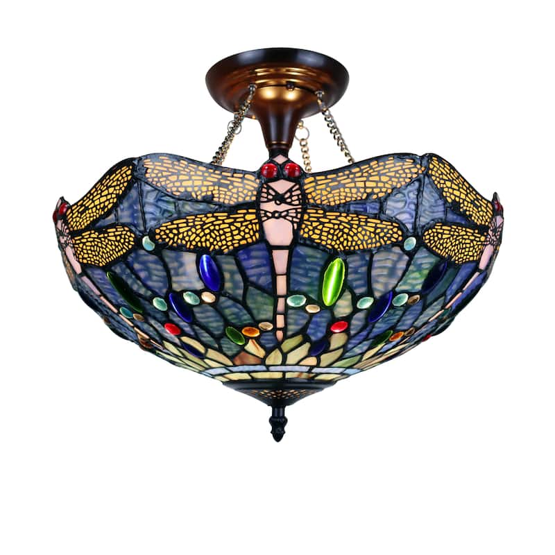 Dragonfly Design 2-light Dark Bronze Semi-Flush Mount Fixture