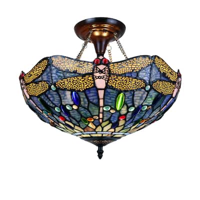Dragonfly Design 2-light Dark Bronze Semi-Flush Mount Fixture