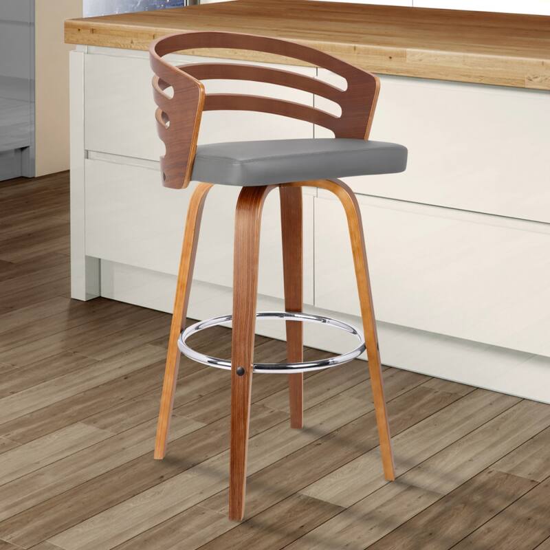 Grey Fabric Swivel Counter Height Bar Chair with Brown Iron Frame and Footrest