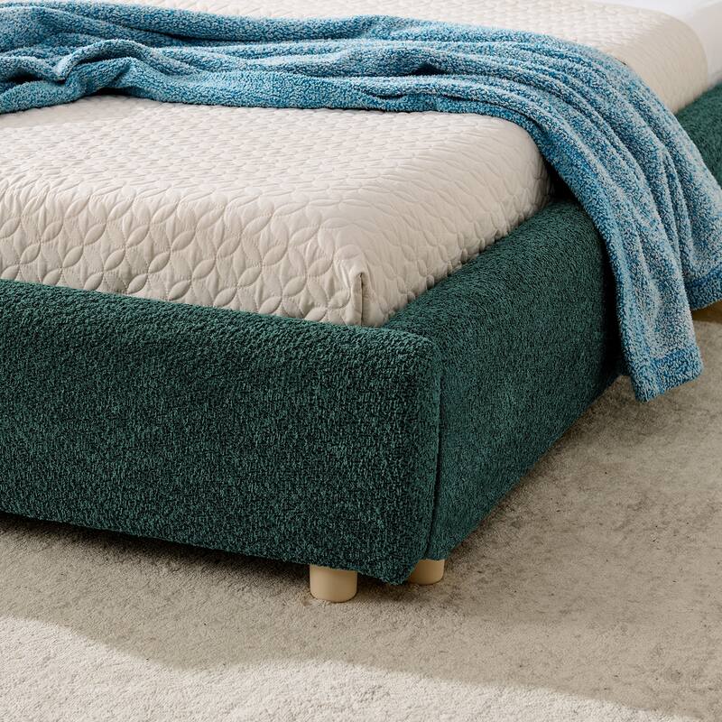 Fabric Upholstered Bed Frame Modern American Platform Bed Frame with Curved Headboard/Sturdy Legs Support/No Box Spring Needed