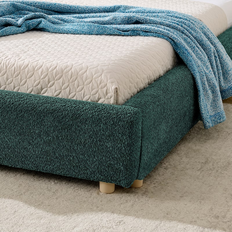 Stylish Curve-shaped Upholstered Platform Bed Frame Modern Minimalist Low Profile Bed with Curved Headboard Optional Storage Bed