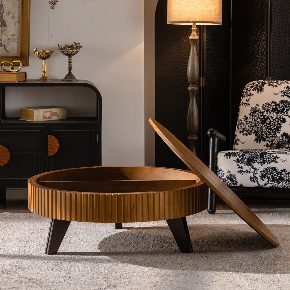 Retro Round Coffee Table with Storage Space