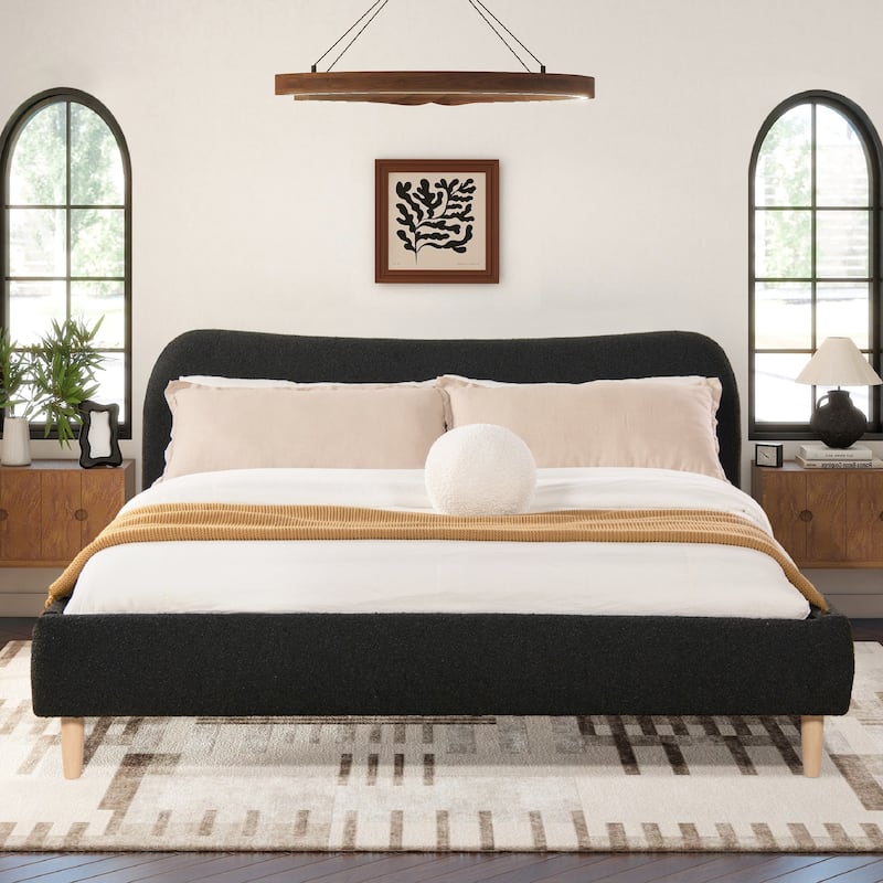 Roman Boucle Sherpa Curved Headboard Modern Platform Bed