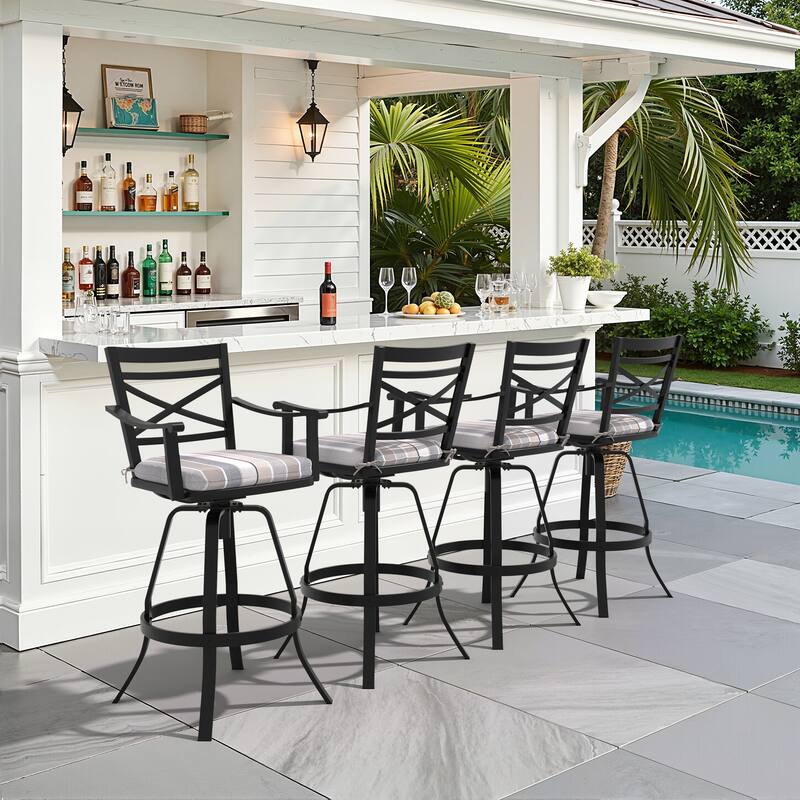All-Weather Patio Outdoor Indoor Aluminum Swivel Bar Stools with Sunbrella Cushion