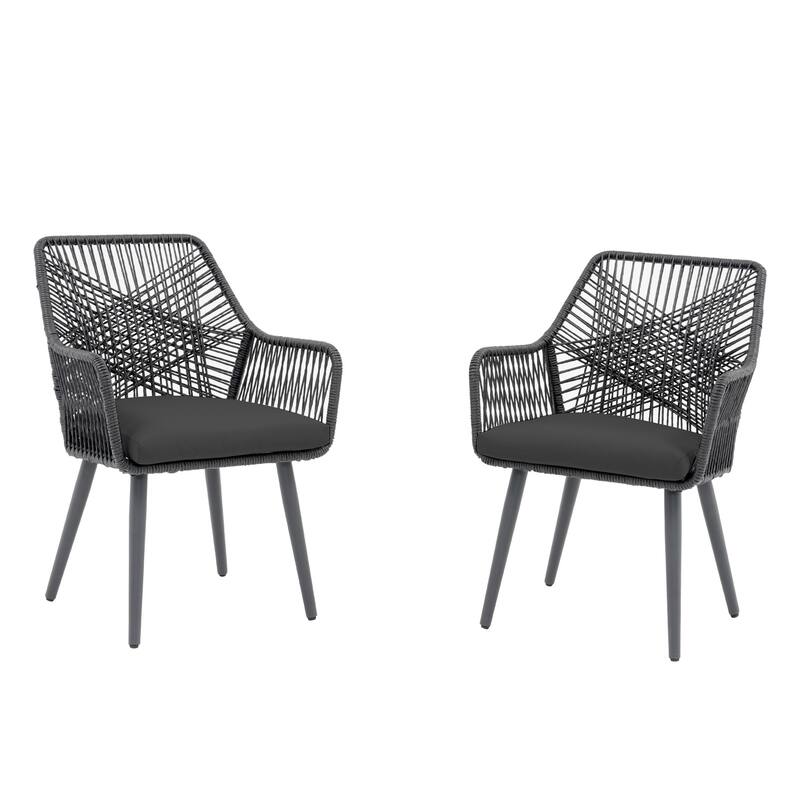 Outdoor Patio Woven Rope Dining Chairs With Armrest and Seat Cushions