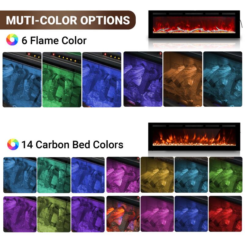 Clihome 30-72Inch Recessed Wall-mounted w/ RC (1500W) Electric Fireplace