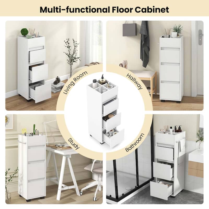 Costway Bathroom Floor Cabinet with 3 Drawers 4 Compartments 2-Side - See Details