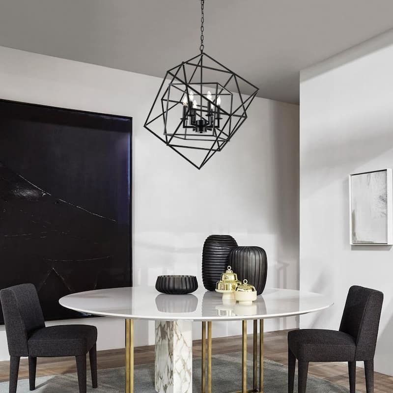 29.5" Open Work Large Cube Lantern Cubist Pendant Light Iron Art Design Pendant Ceiling Light Fixture Frame