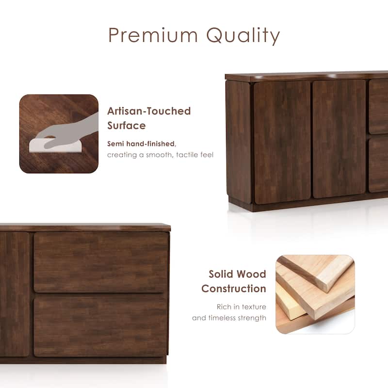 Furniture of America Abigail II Mid-Century Modern Walnut Solid Wood Dining Server with Drawers and Shelves