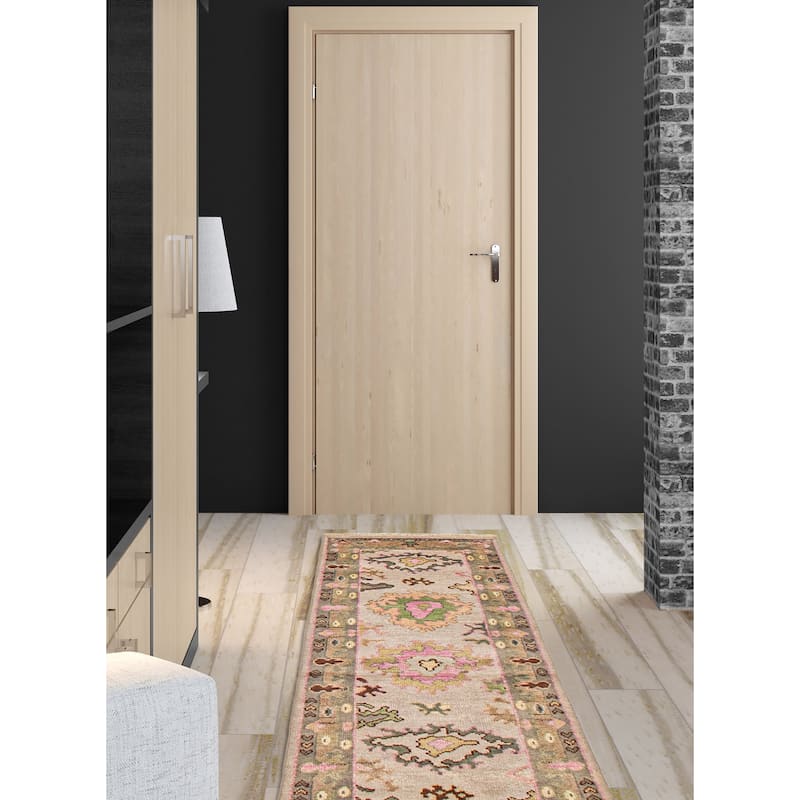 ECARPETGALLERY Hand-knotted Modern Oushak Light Grey Wool Rug - 2'4 x 7'9