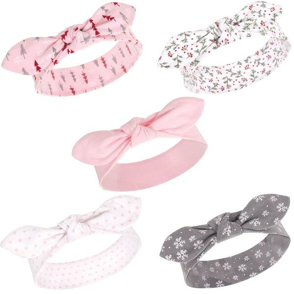 slide 1 of 1, Hudson Baby Infant Girl Cotton Headbands 5pk, Winter Forest, 0-24 Months - Winter Forest Winter Forest - 0-24 Months