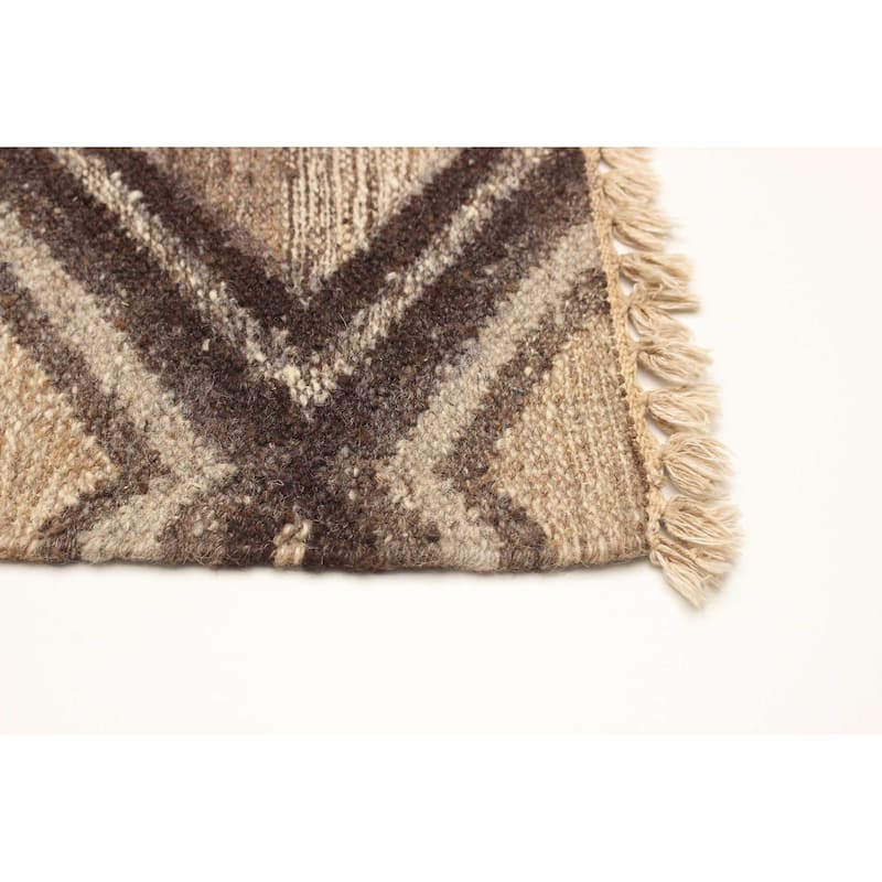 ECARPETGALLERY Flat-Weave Ankara FW Dark Brown Wool Kilim - 5'7 x 7'6