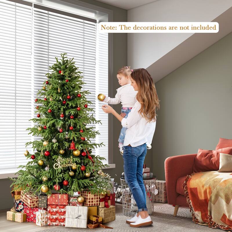 Gymax Pre-Lit Artificial Christmas Tree Hinged Full Xmas Tree w/ PVC &