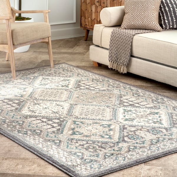 slide 2 of 6, Nuloom Becca Traditional Tiled Area Rug Charcoal - Rectangle - 10' x 14'