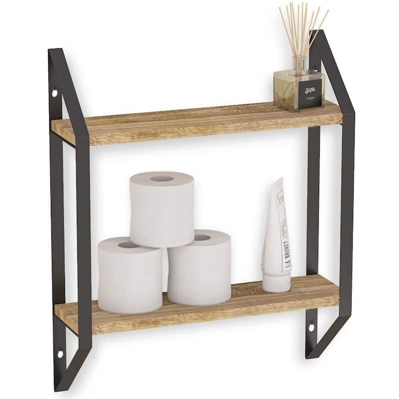 Wallniture Ponza 17"x4.5", Floating Wood Shelf, 2-Tier, Natural Burned