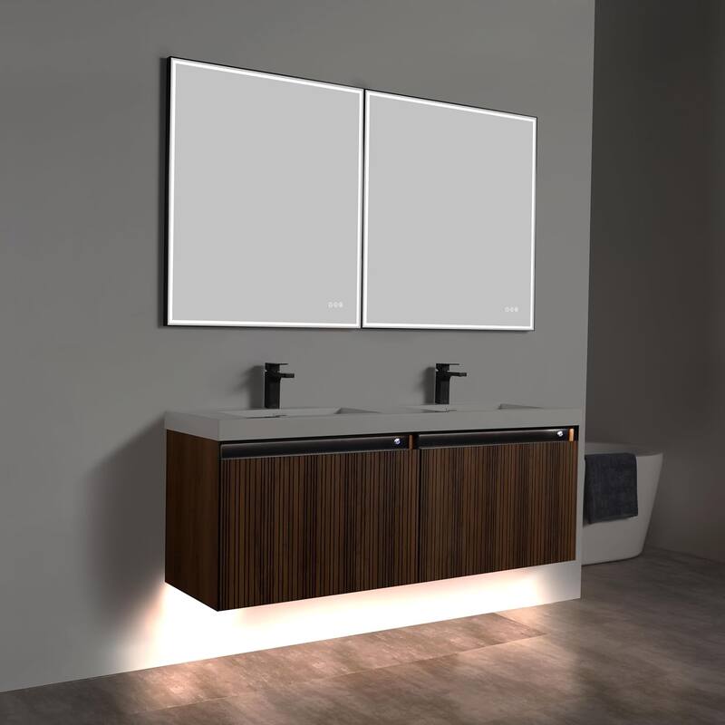 Blossom Lille Brown Walnut Floating Vanity with LED & Acrylic Sink