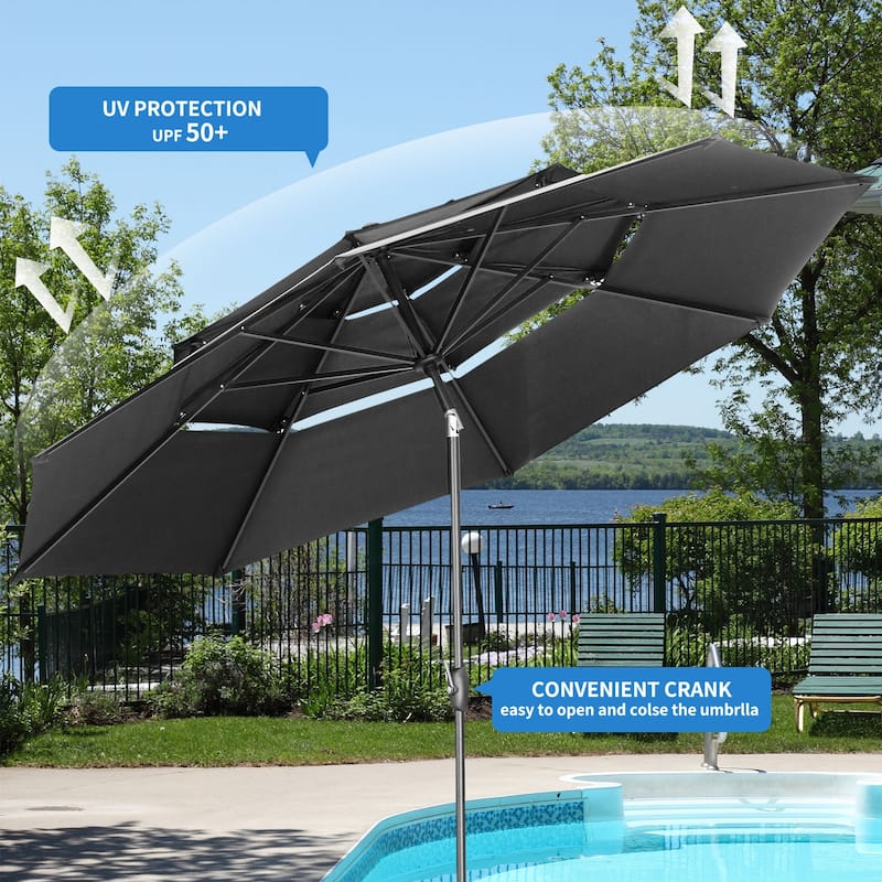 Ainfox 10 ft Patio Outdoor Umbrella with 3 Tiers and Crank Tilt Market Table Umbrella