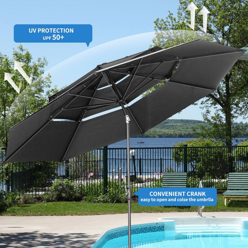 Ainfox 10ft Patio Umbrella 3-tier Outdoor Umbrella Without Base