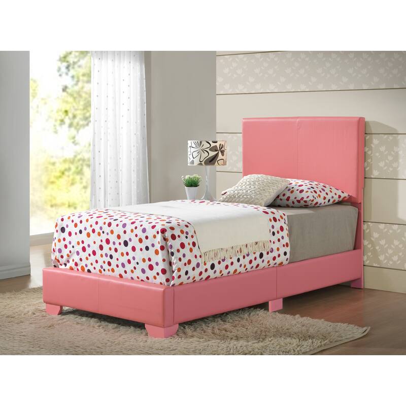 Twin Size PU Platform Bed with Foam Filler and Easy Assembly - Pink