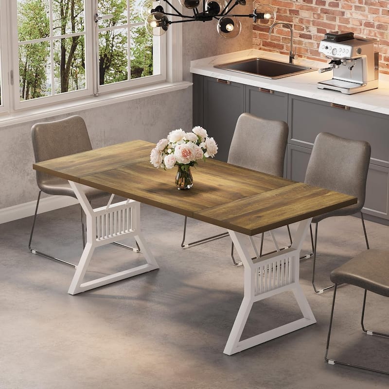 Rectangular Dining Table for 6-8, Modern Wooden Dining Table - Light Brown