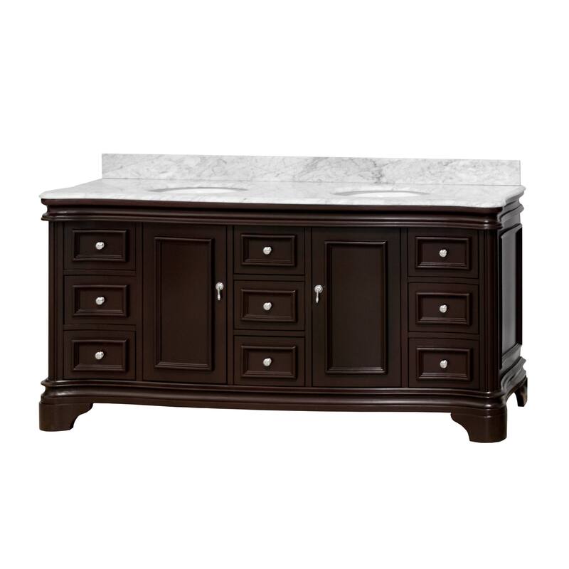 KitchenBathCollection Katherine 72" Double Bathroom Vanity with Carrara Marble Top