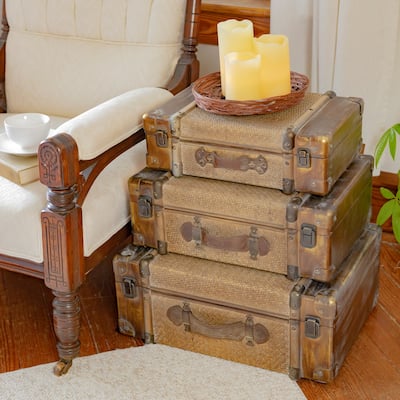 Set of 3 Bamboo Finished Suitcase Decor - 20"x9"x15"H