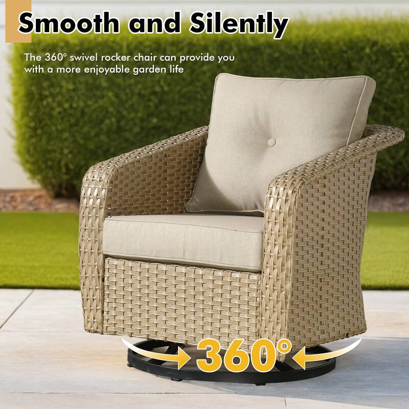 XIZZI 3-Piece Outdoor Chairs Wicker Swivel Rocker with Cushions