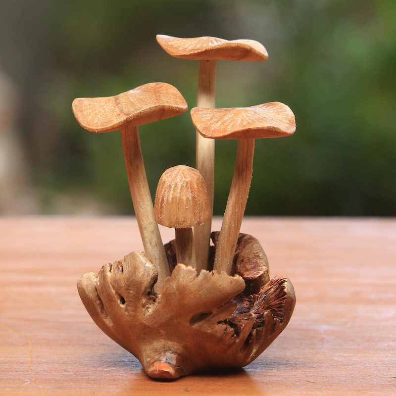 NOVICA Majestic Mushroom, Wood figurine (4.5 inch) - 4.7" H x 3.1" W x 3.1" D