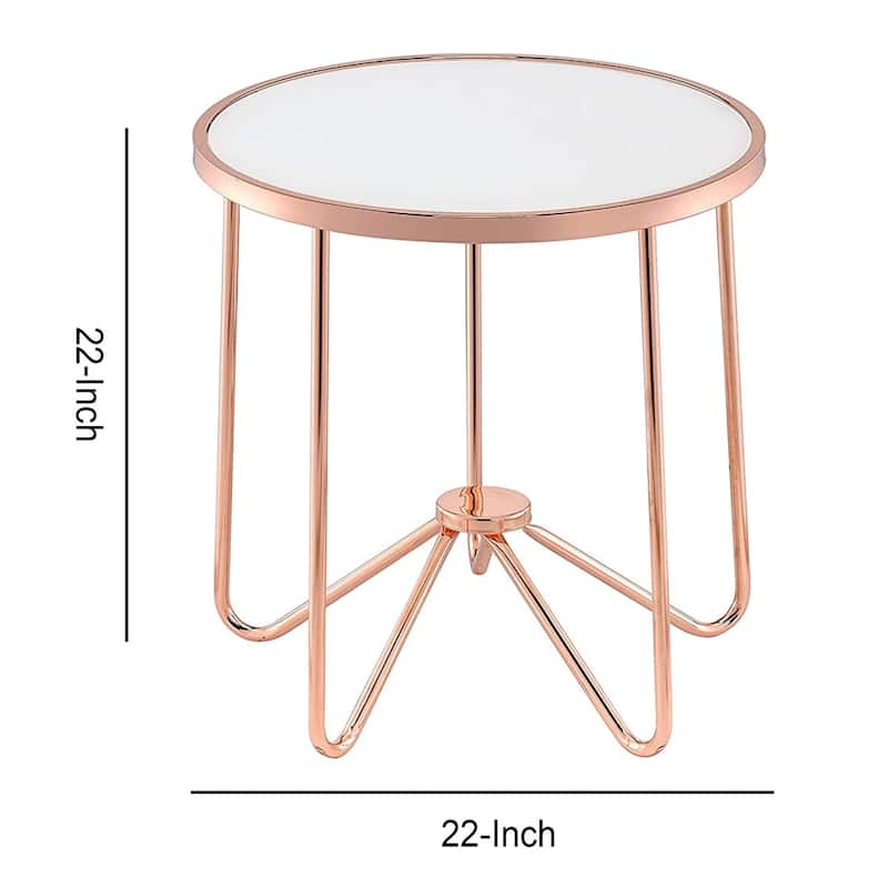 22 in. Frosted Glass/Rose Gold Round Glass End Table, Sturdy Build End Side Table for Living Rooms