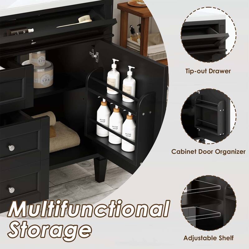 Modern Bathroom Storage Cabinet with 2 Drawers and a Tip-out Drawer,with Top Sink
